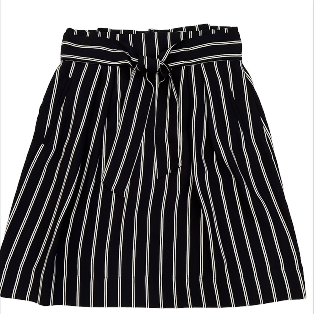 H&M Skirt with Tie Belt - Black with khaki and white stripes US 6